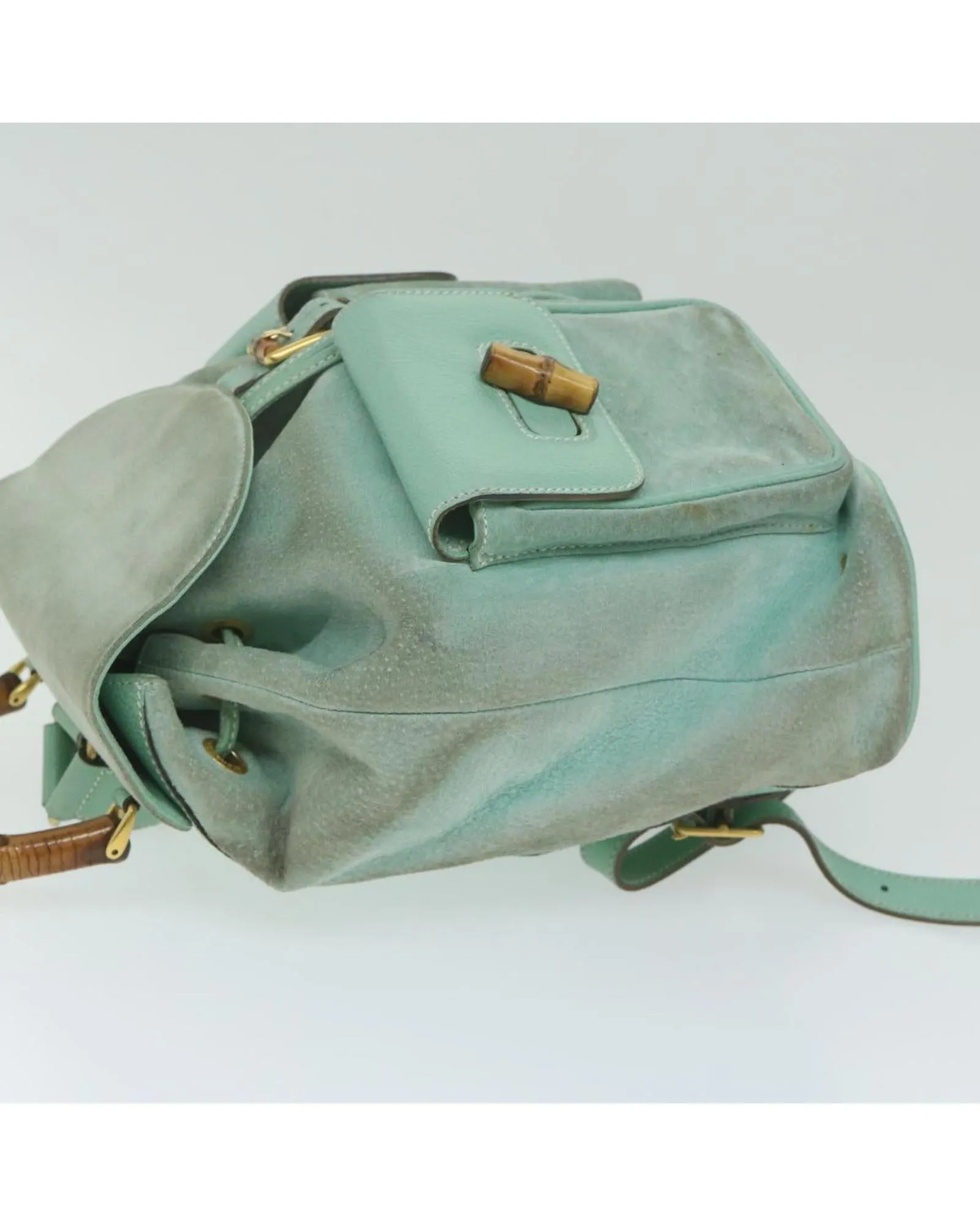 Light Blue Suede Bamboo Backpack - Italian Made