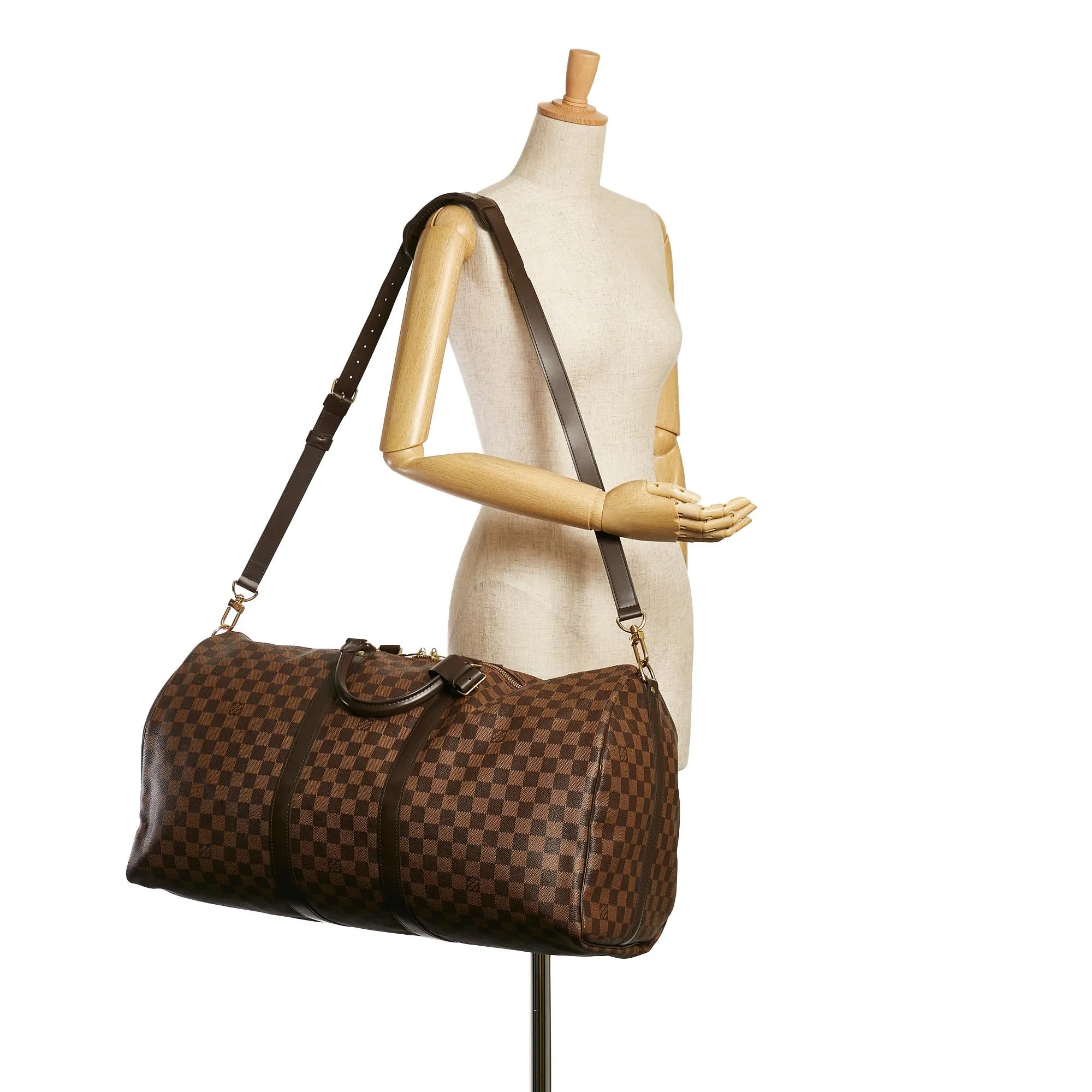 Louis Vuitton Damier Ebene Keepall Bandouliere 55 (SHG-36554)