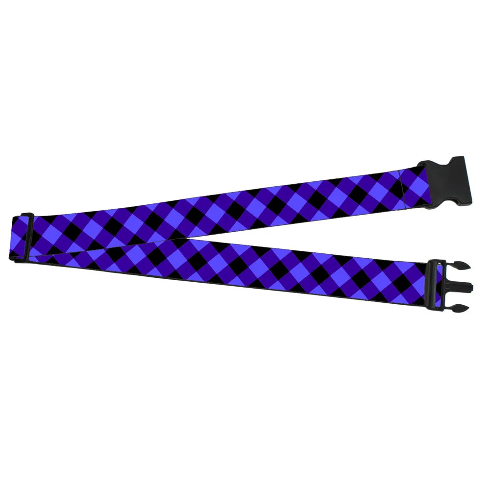 Luggage Strap - 2.0" - Diagonal Buffalo Plaid Black/Blue