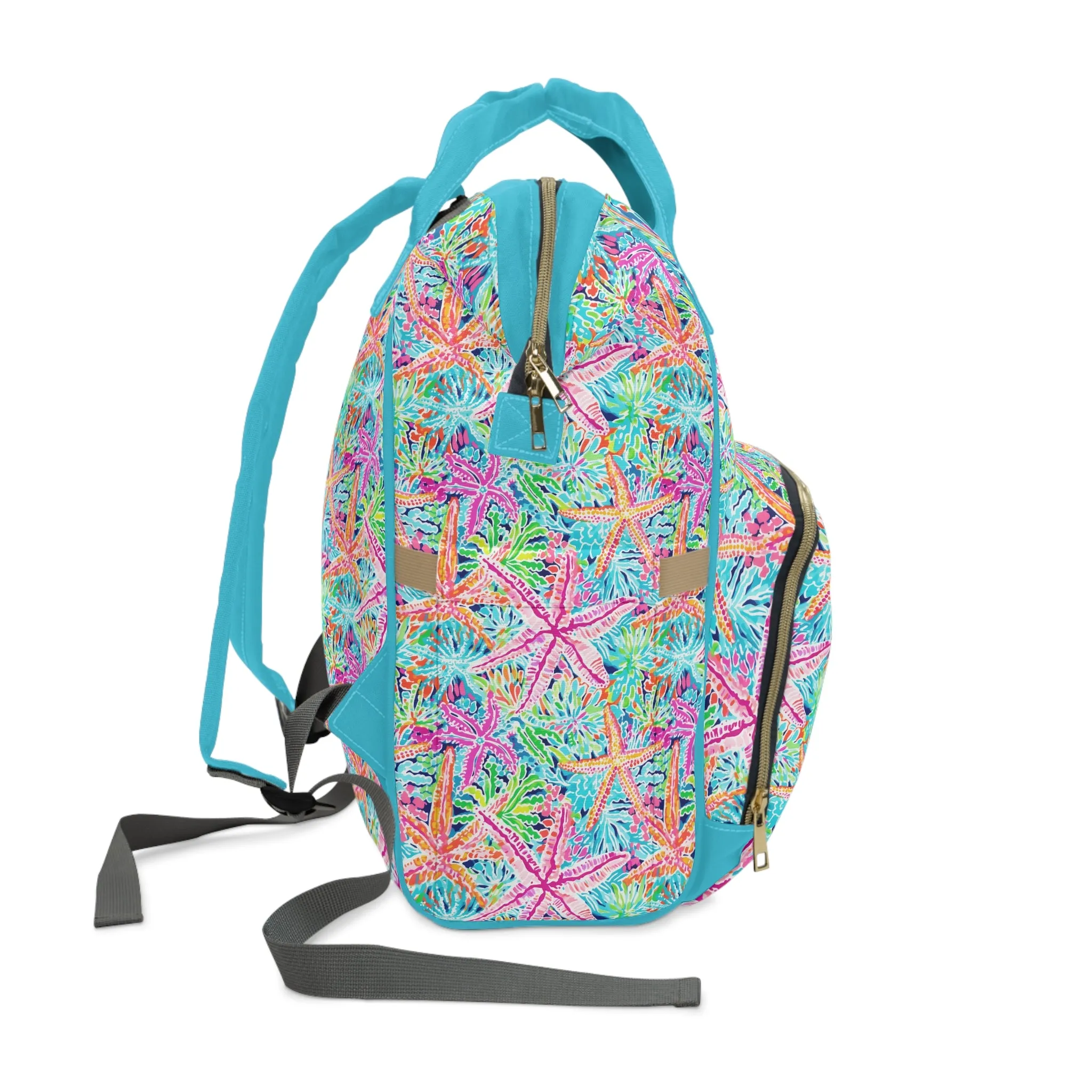 Oceanic Opulence: Vibrant Watercolor Starfish in a Sea of Color Multifunctional Diaper Backpack