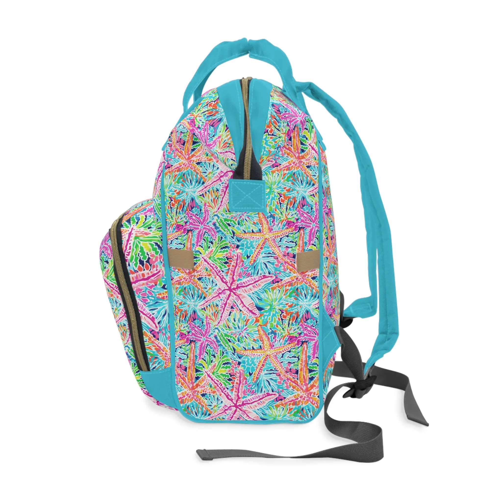 Oceanic Opulence: Vibrant Watercolor Starfish in a Sea of Color Multifunctional Diaper Backpack