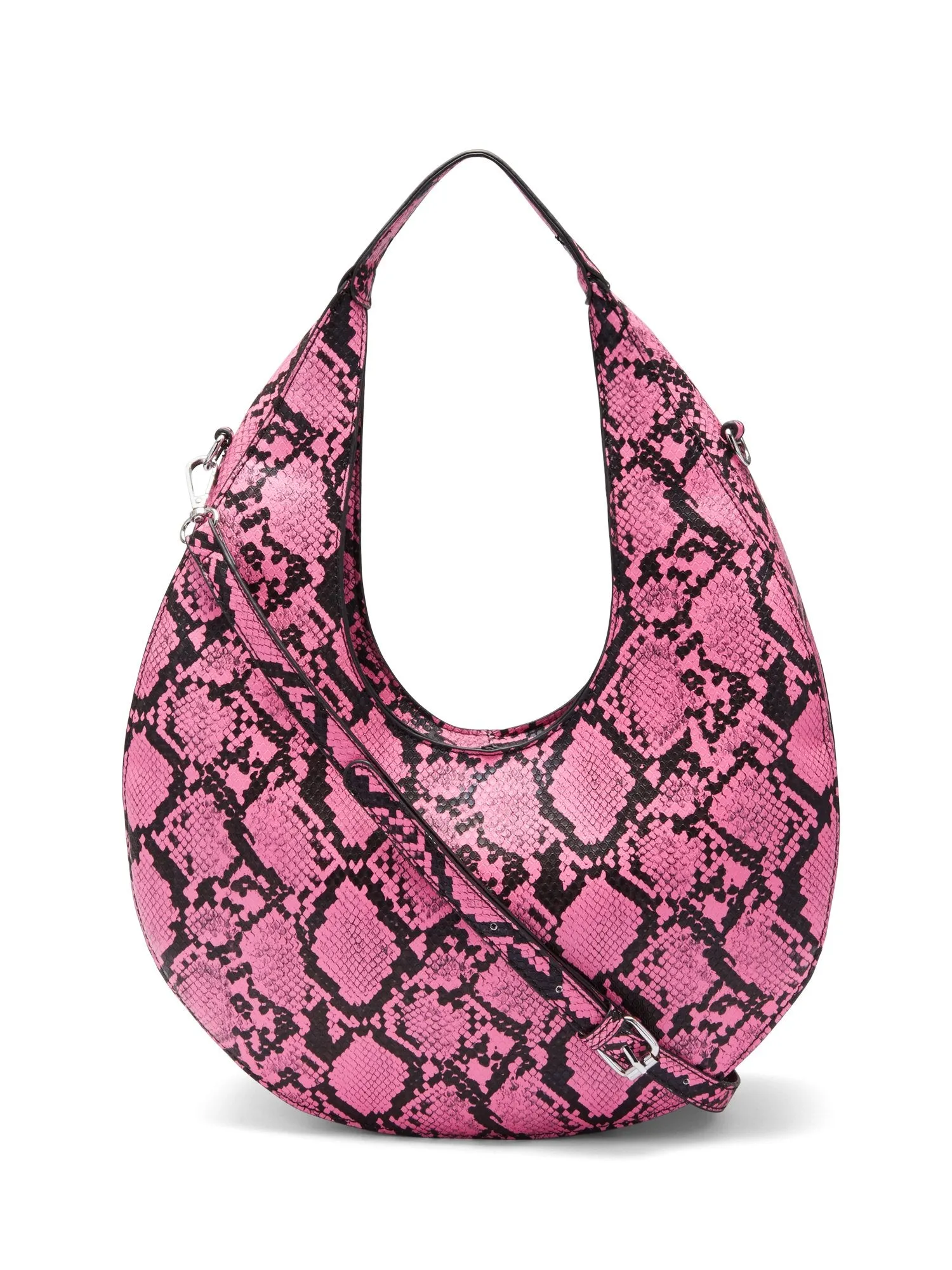 Round Faux-Leather Snake-Print Shoulder Bag