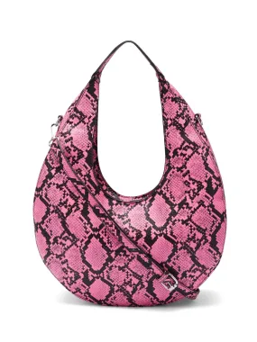 Round Faux-Leather Snake-Print Shoulder Bag