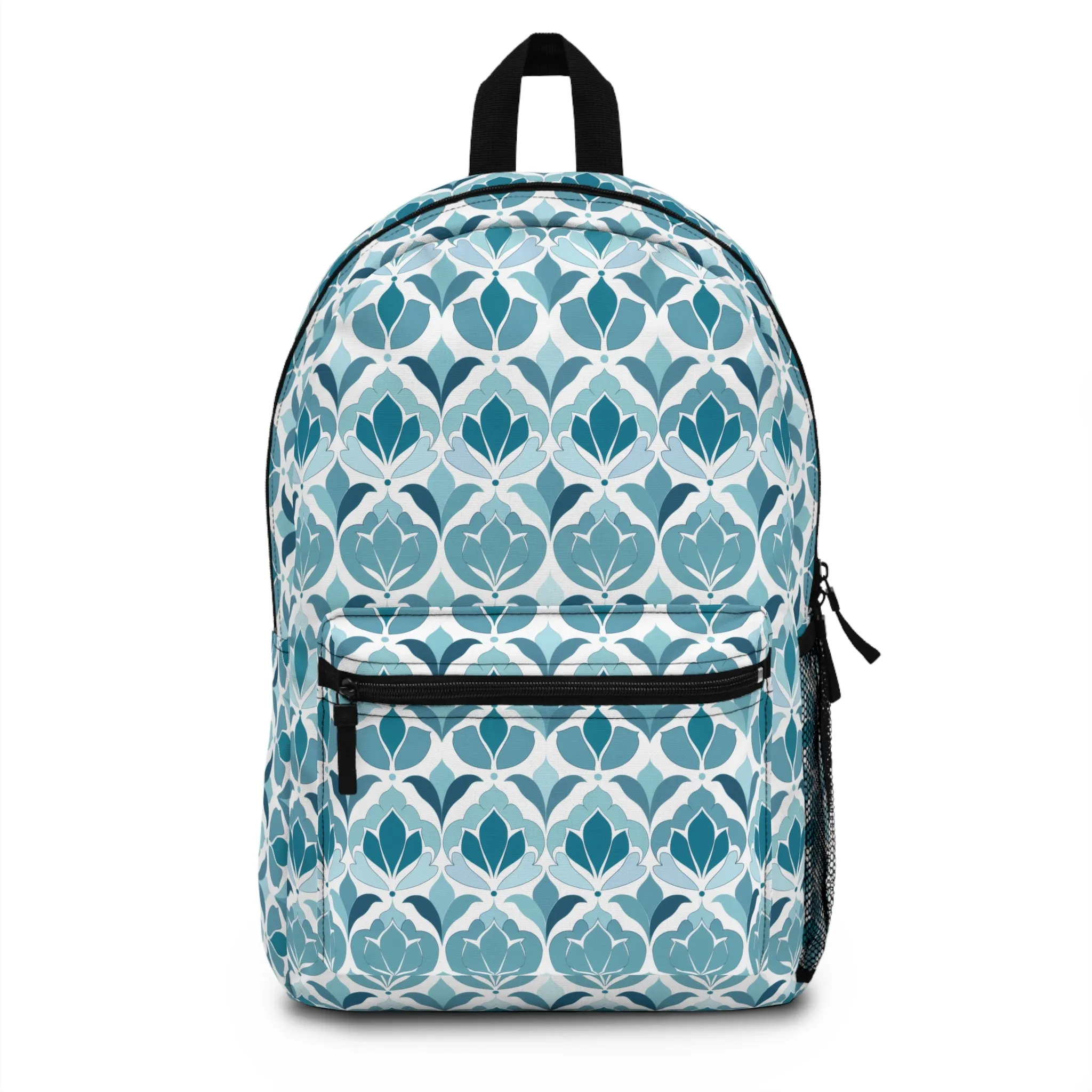 Serene Floral Pattern in Shades of Aqua and Teal, Forming Graceful Botanical Motifs Lightweight Stylish Durable Backpack (Made in USA)