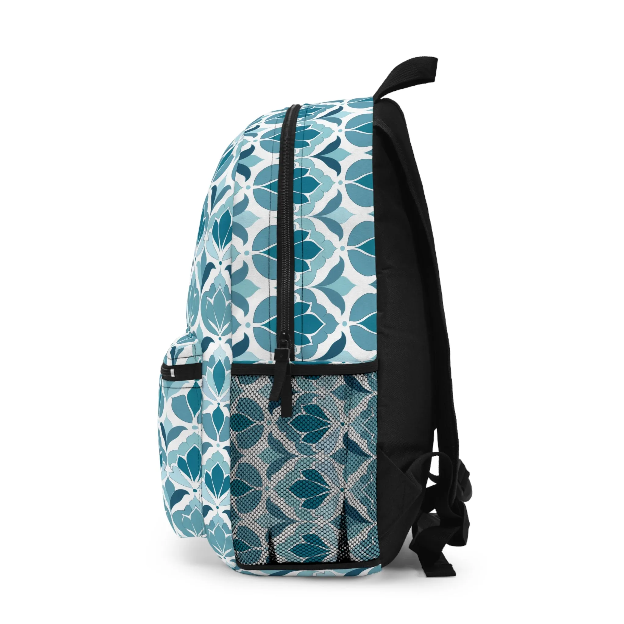 Serene Floral Pattern in Shades of Aqua and Teal, Forming Graceful Botanical Motifs Lightweight Stylish Durable Backpack (Made in USA)