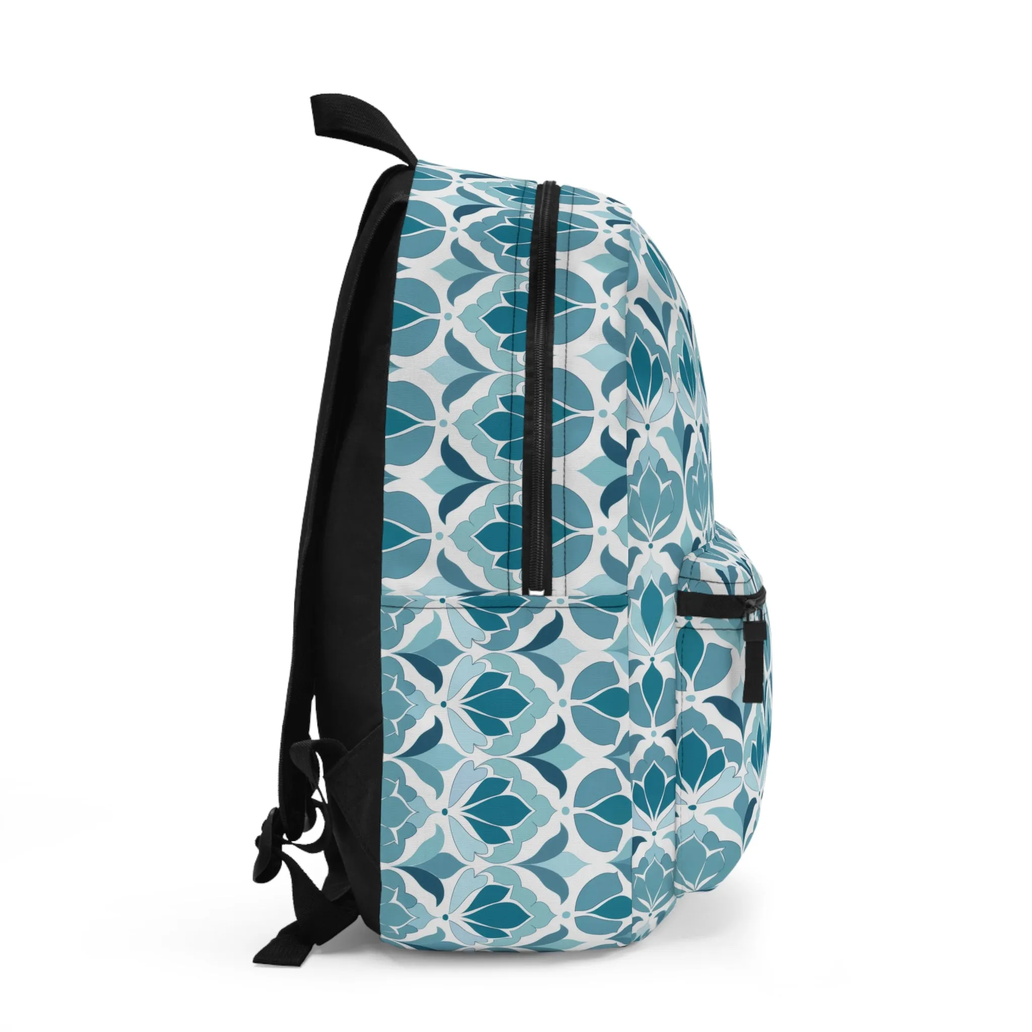 Serene Floral Pattern in Shades of Aqua and Teal, Forming Graceful Botanical Motifs Lightweight Stylish Durable Backpack (Made in USA)