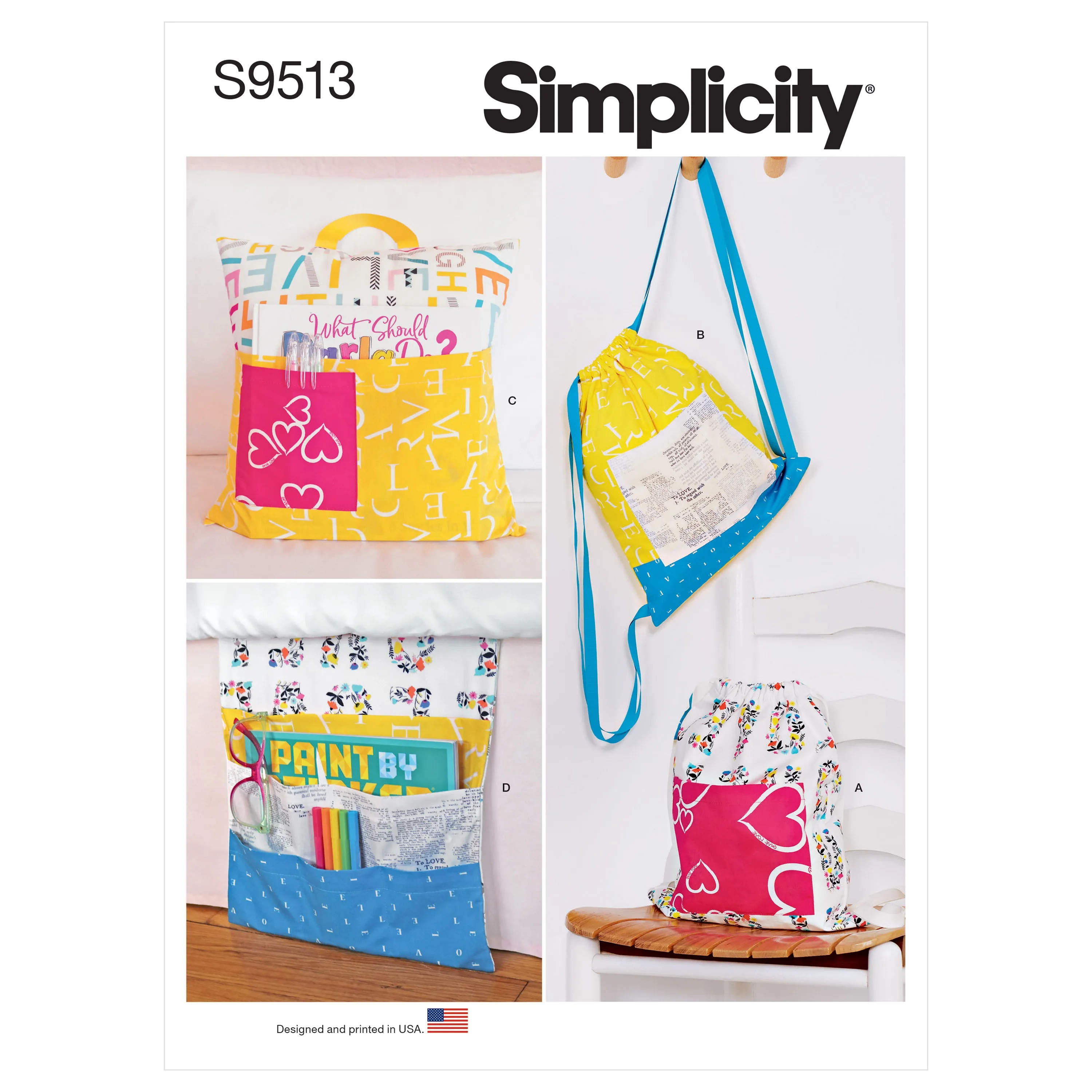 Simplicity Pattern 9513 Backpack, Pillow, Organizer