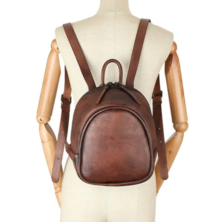 Stylish Women's Brown Leather Backpack Purse Ladies Small Leather Backpack