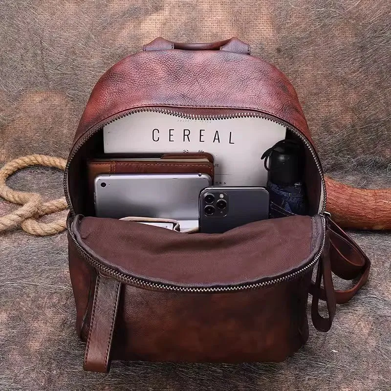 Stylish Women's Brown Leather Backpack Purse Ladies Small Leather Backpack
