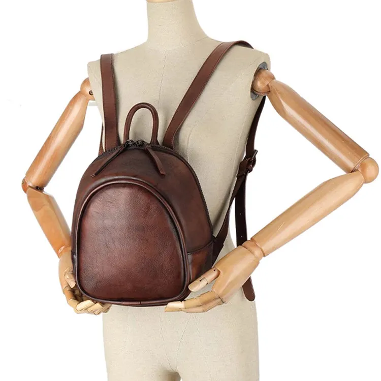 Stylish Women's Brown Leather Backpack Purse Ladies Small Leather Backpack