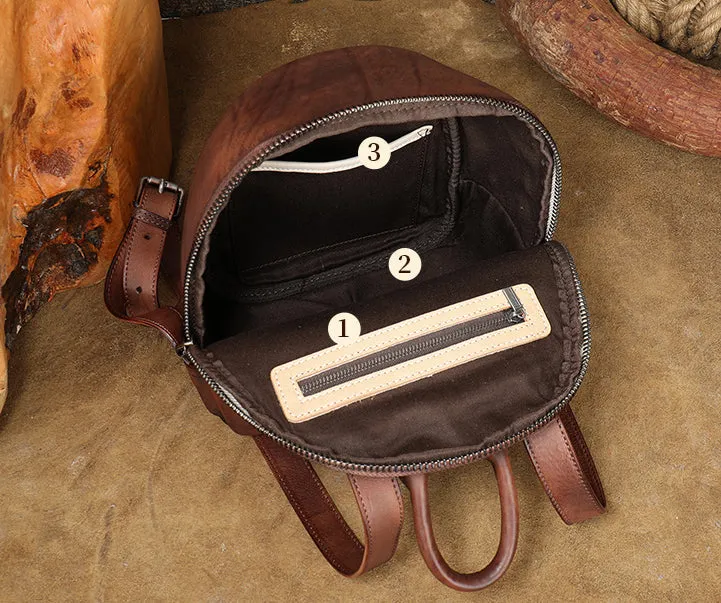 Stylish Women's Brown Leather Backpack Purse Ladies Small Leather Backpack