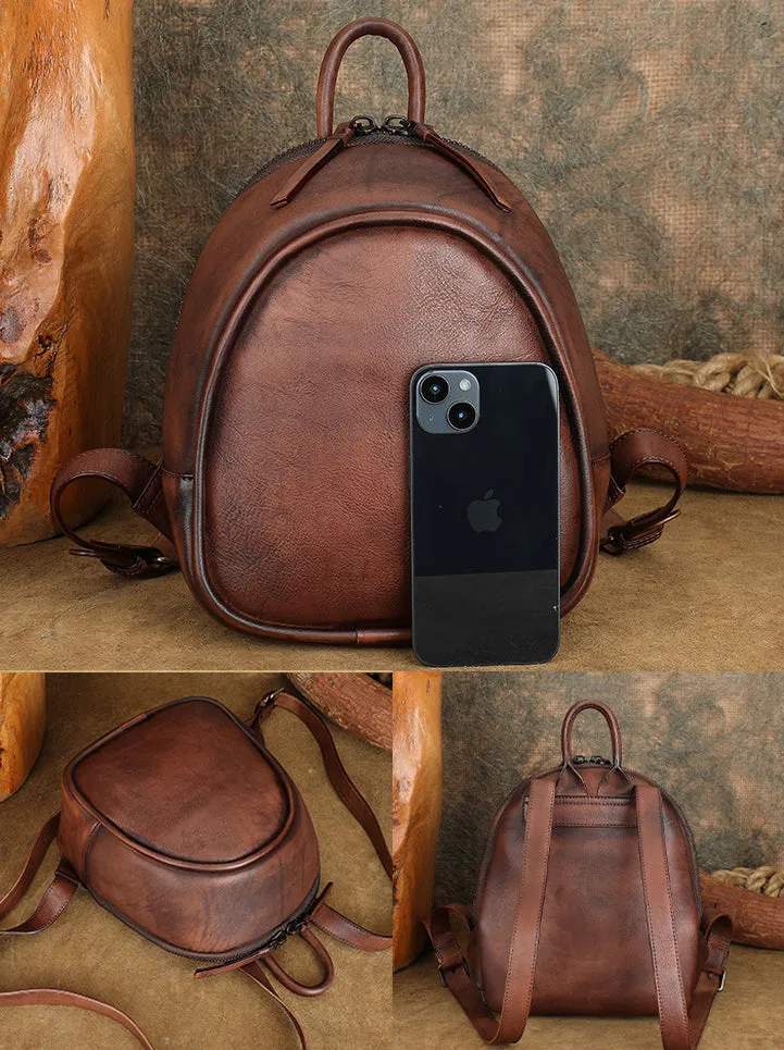 Stylish Women's Brown Leather Backpack Purse Ladies Small Leather Backpack