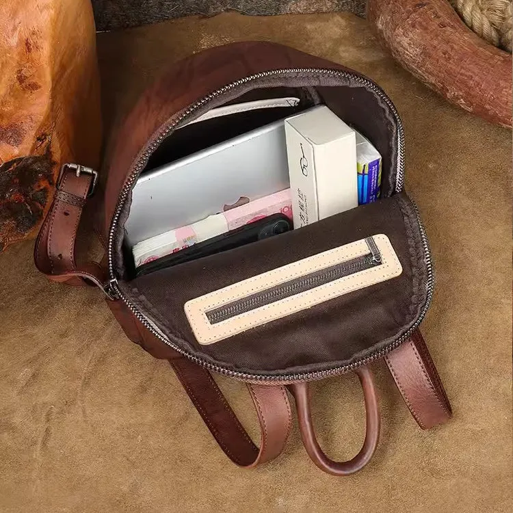 Stylish Women's Brown Leather Backpack Purse Ladies Small Leather Backpack