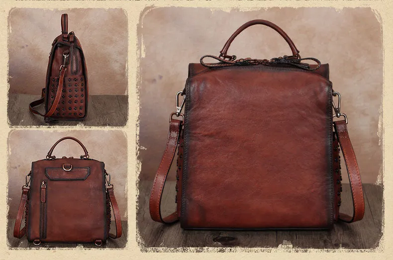 Stylish Womens Genuine Leather Satchel Backpack Purse Cross Shoulder Bag for Women