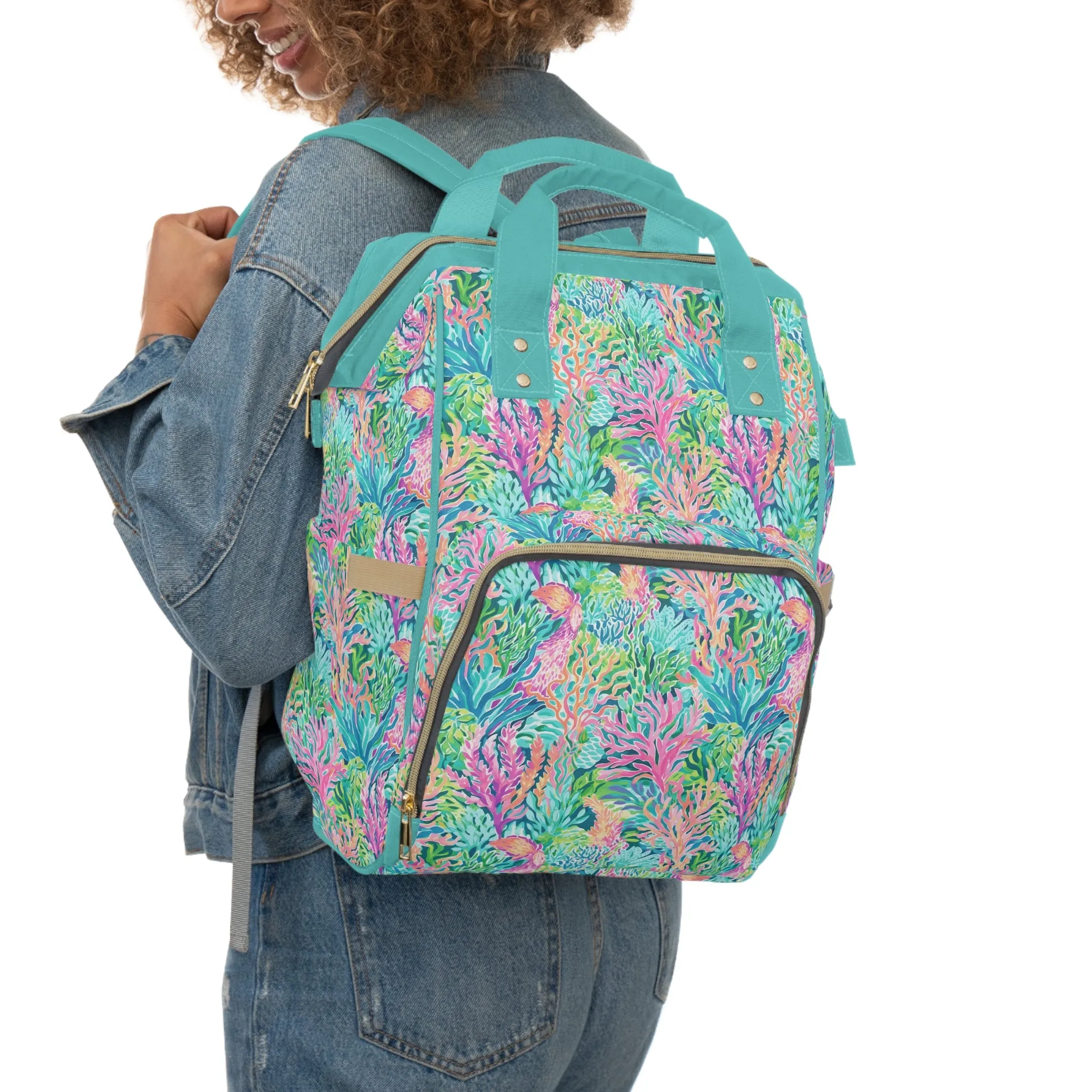 Submerged Spectrum: Vibrant Watercolor Depiction of Underwater Coral Multifunctional Diaper Backpack