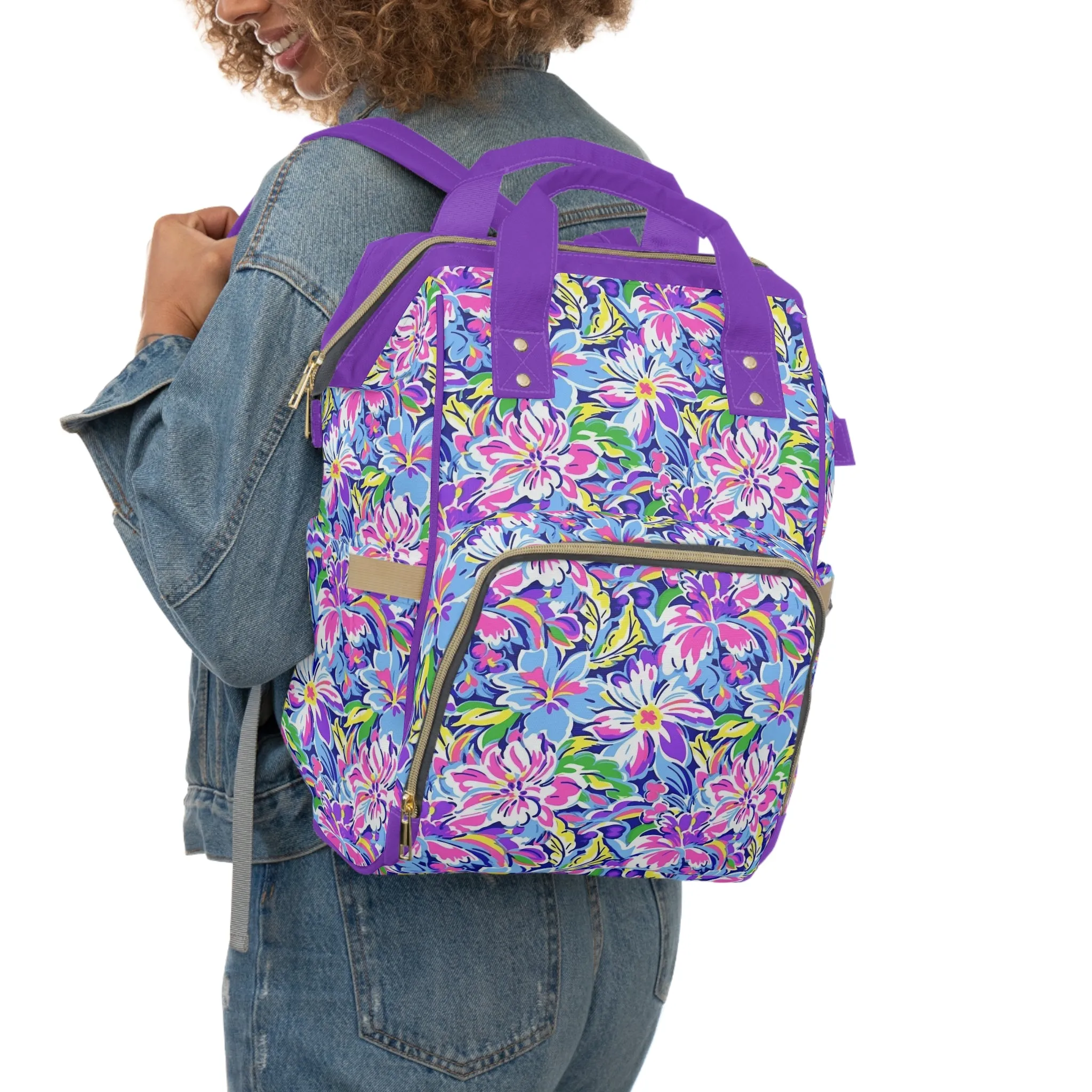 Tropical Burst: Vibrant Summer Flowers in Full Bloom Multifunctional Diaper Backpack