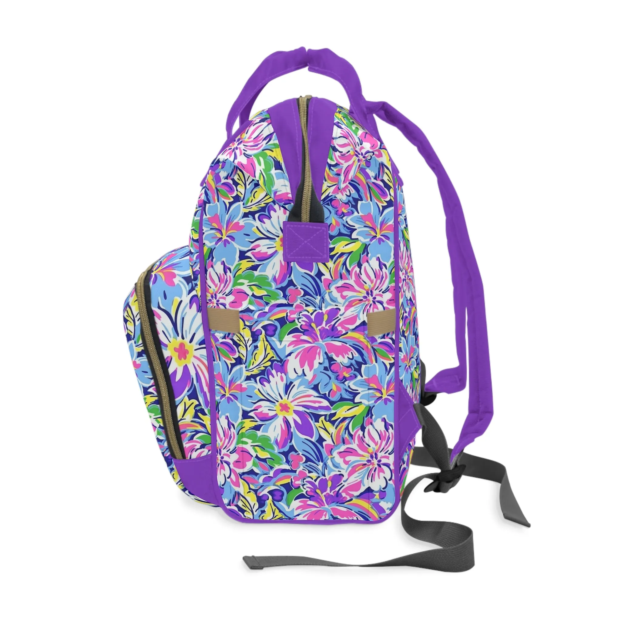 Tropical Burst: Vibrant Summer Flowers in Full Bloom Multifunctional Diaper Backpack