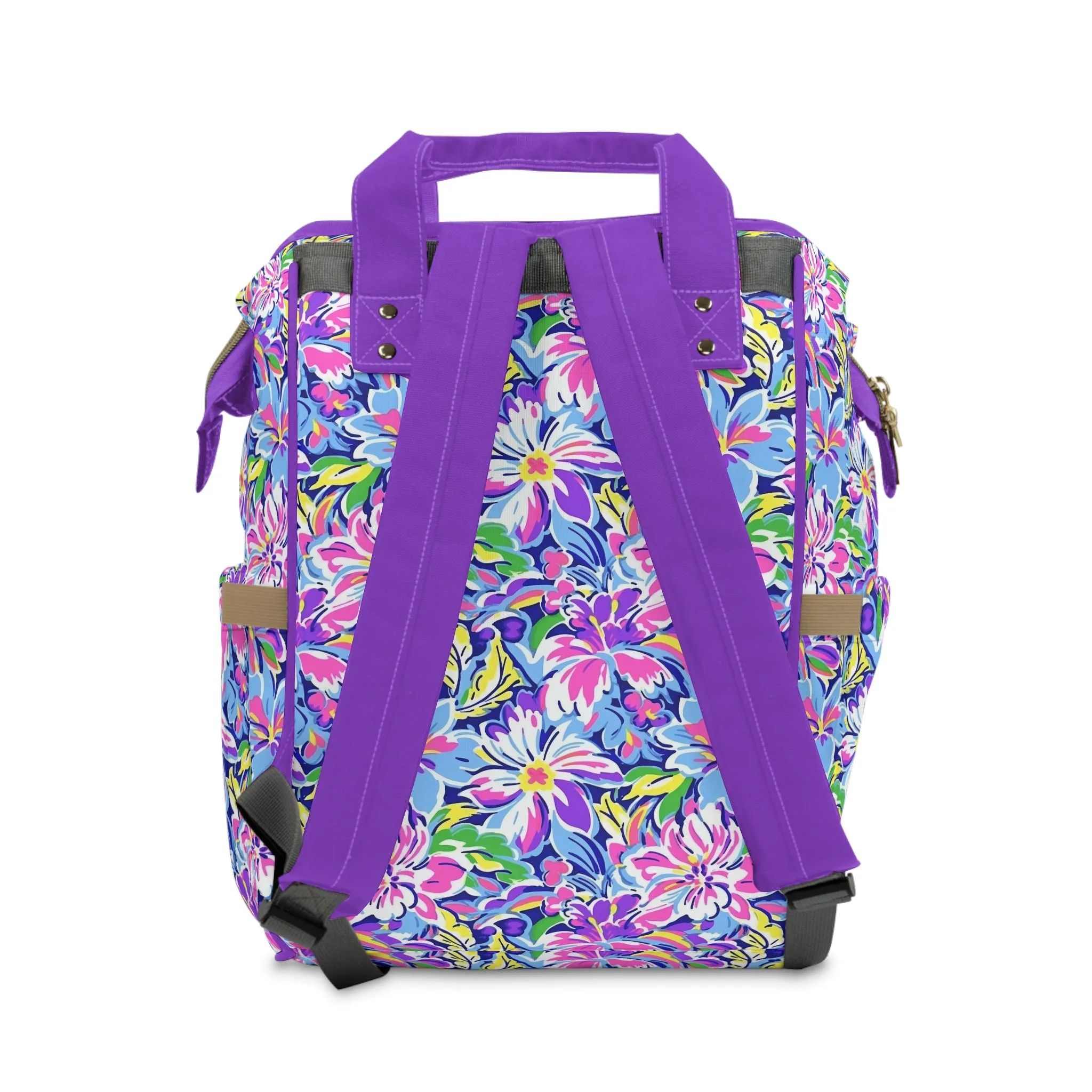 Tropical Burst: Vibrant Summer Flowers in Full Bloom Multifunctional Diaper Backpack