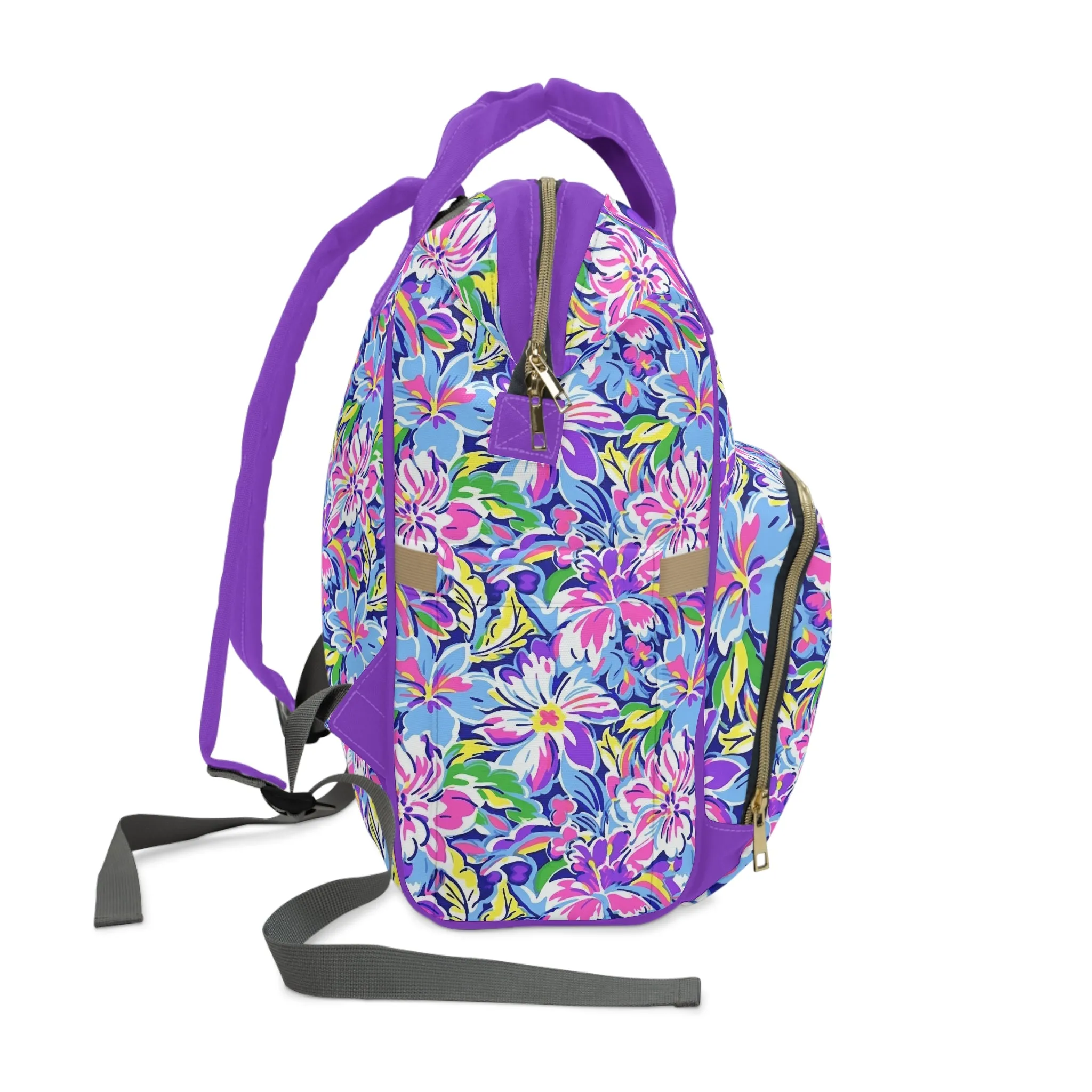 Tropical Burst: Vibrant Summer Flowers in Full Bloom Multifunctional Diaper Backpack