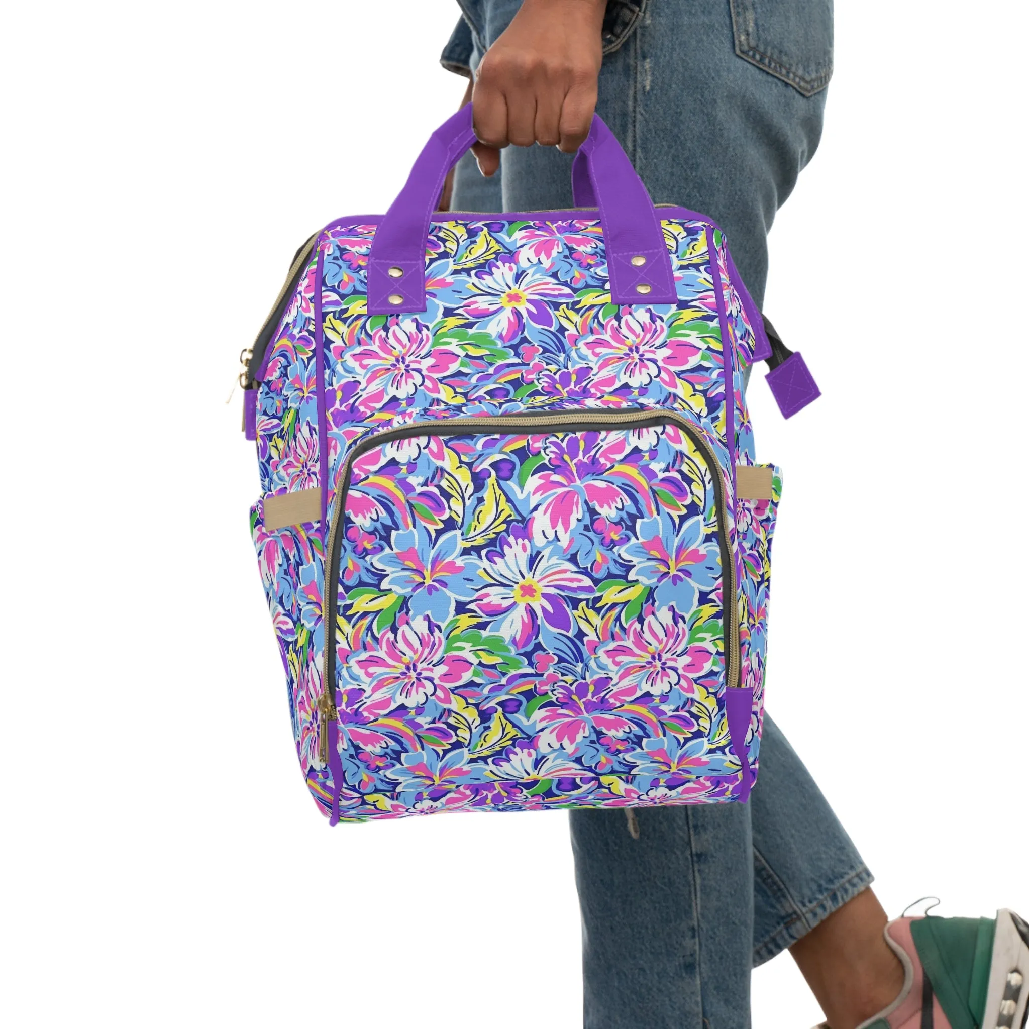 Tropical Burst: Vibrant Summer Flowers in Full Bloom Multifunctional Diaper Backpack
