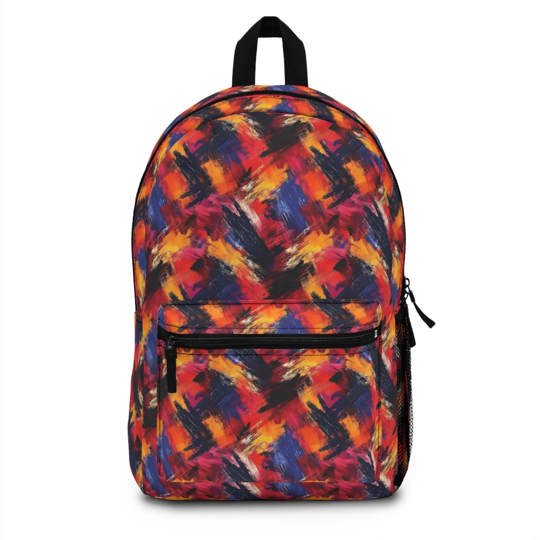 Vibrant Brush Strokes of Bold Colors Red, Purple and Orange Lightweight Stylish Durable Backpack (Made in USA)