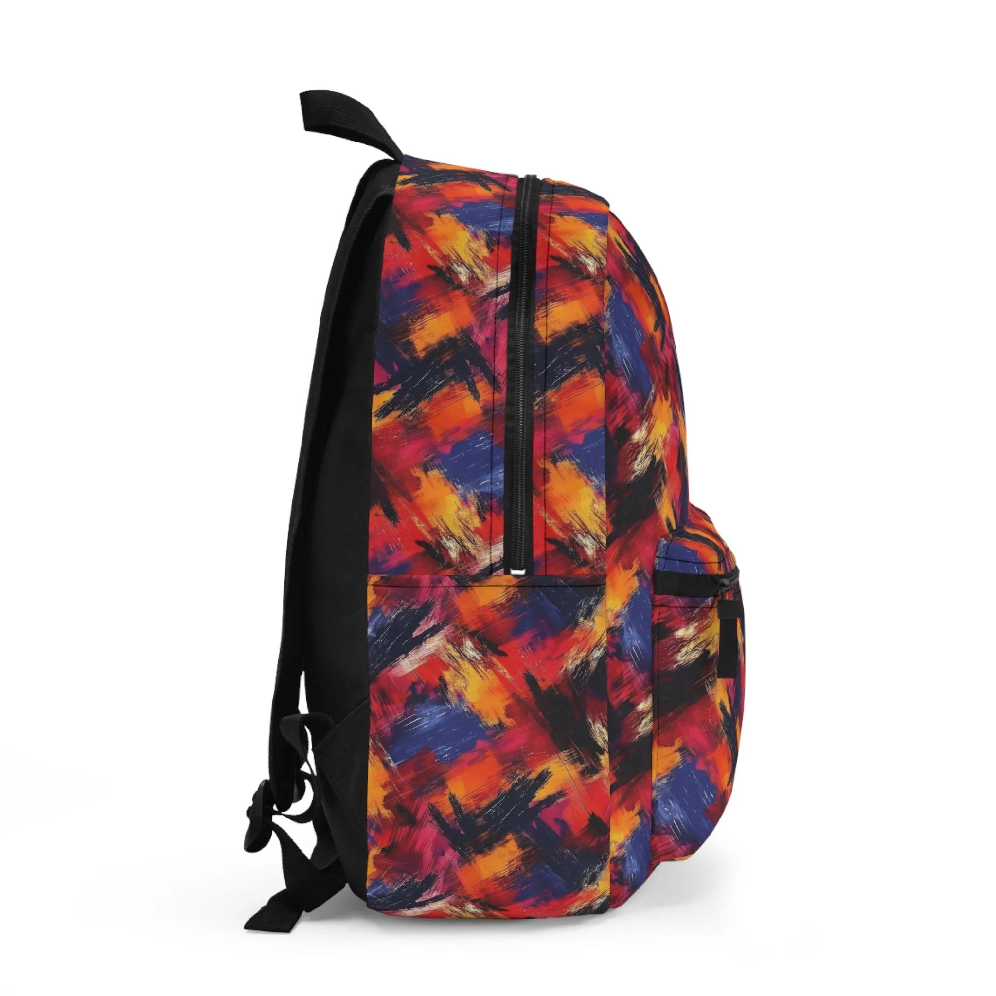 Vibrant Brush Strokes of Bold Colors Red, Purple and Orange Lightweight Stylish Durable Backpack (Made in USA)