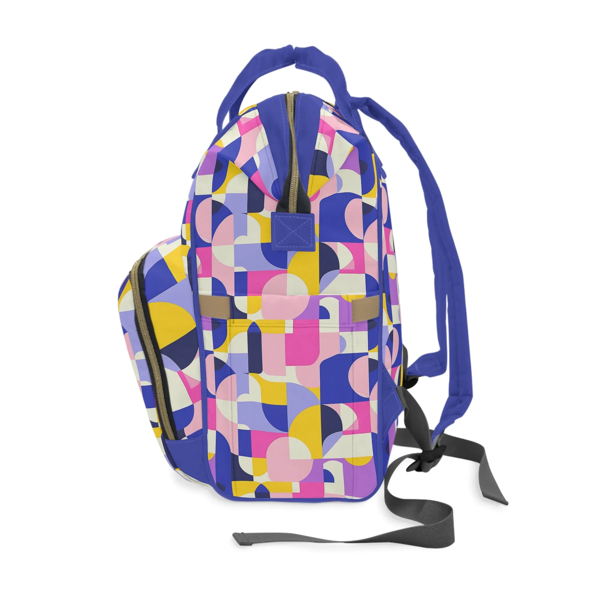 Vibrant Pink, Blue Yellow Color Block Geometric Shapes Multifunctional Diaper Backpack