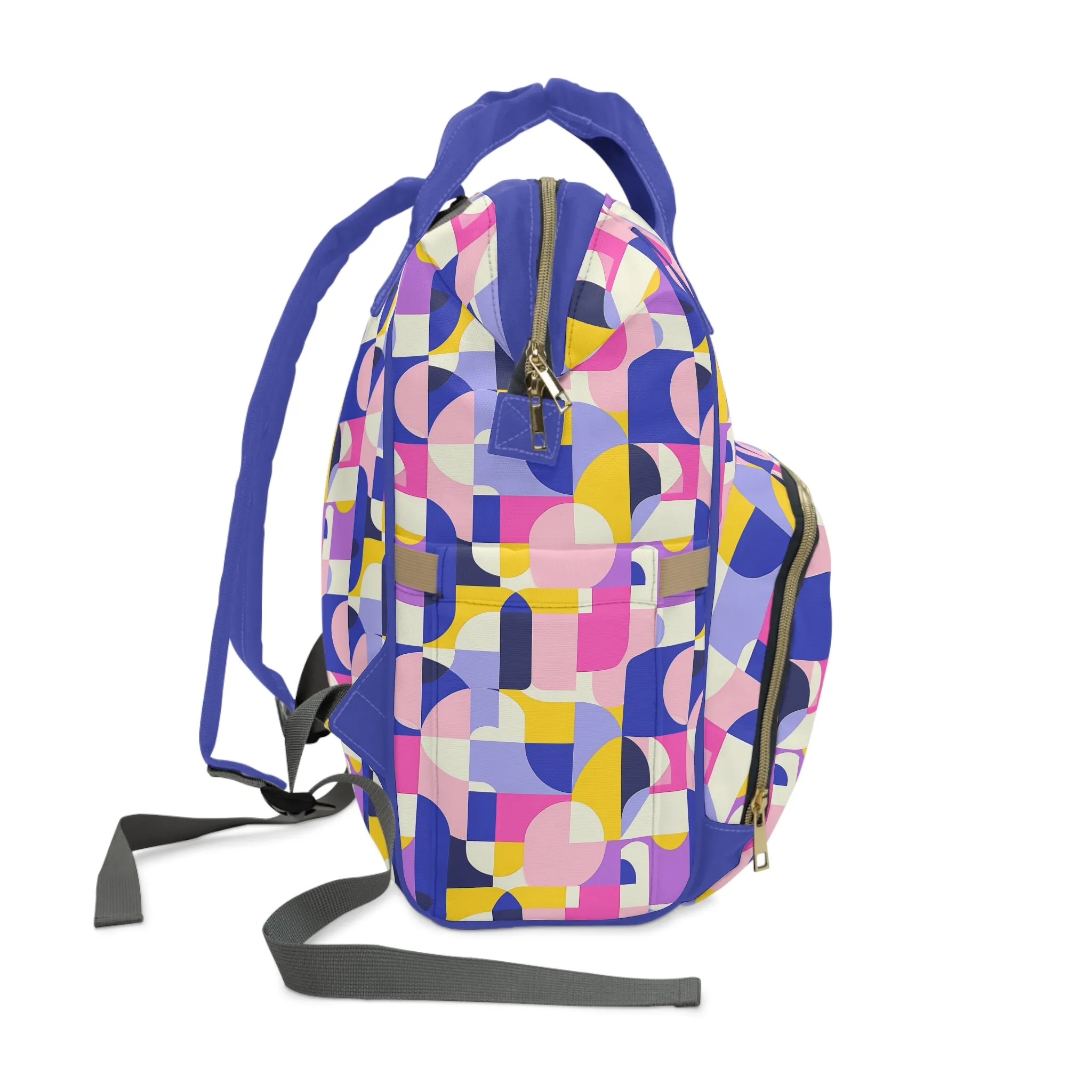 Vibrant Pink, Blue Yellow Color Block Geometric Shapes Multifunctional Diaper Backpack
