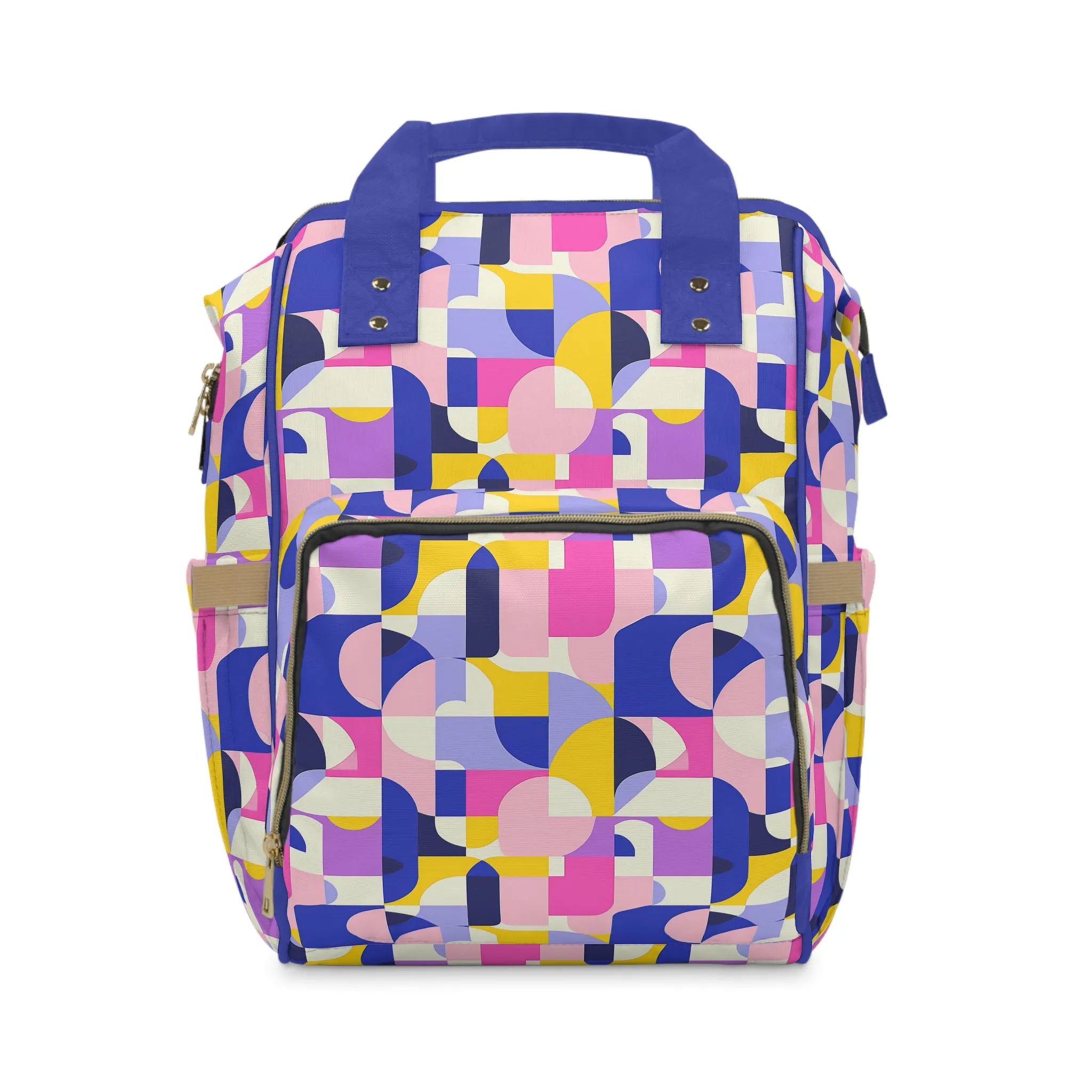 Vibrant Pink, Blue Yellow Color Block Geometric Shapes Multifunctional Diaper Backpack