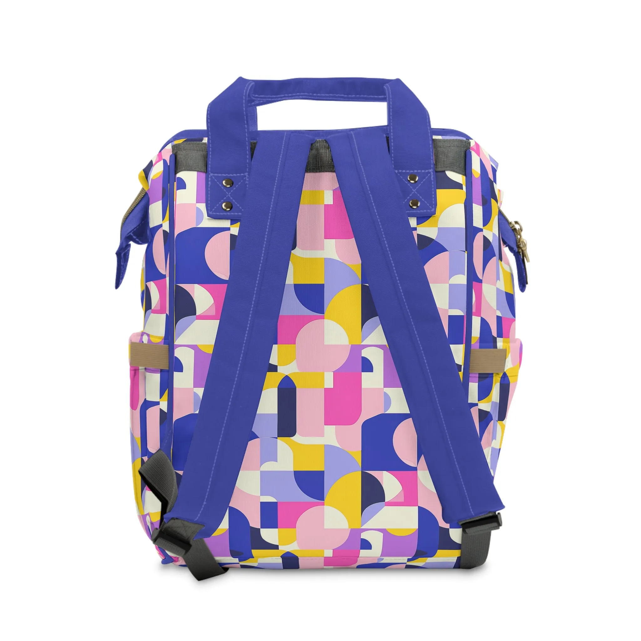 Vibrant Pink, Blue Yellow Color Block Geometric Shapes Multifunctional Diaper Backpack