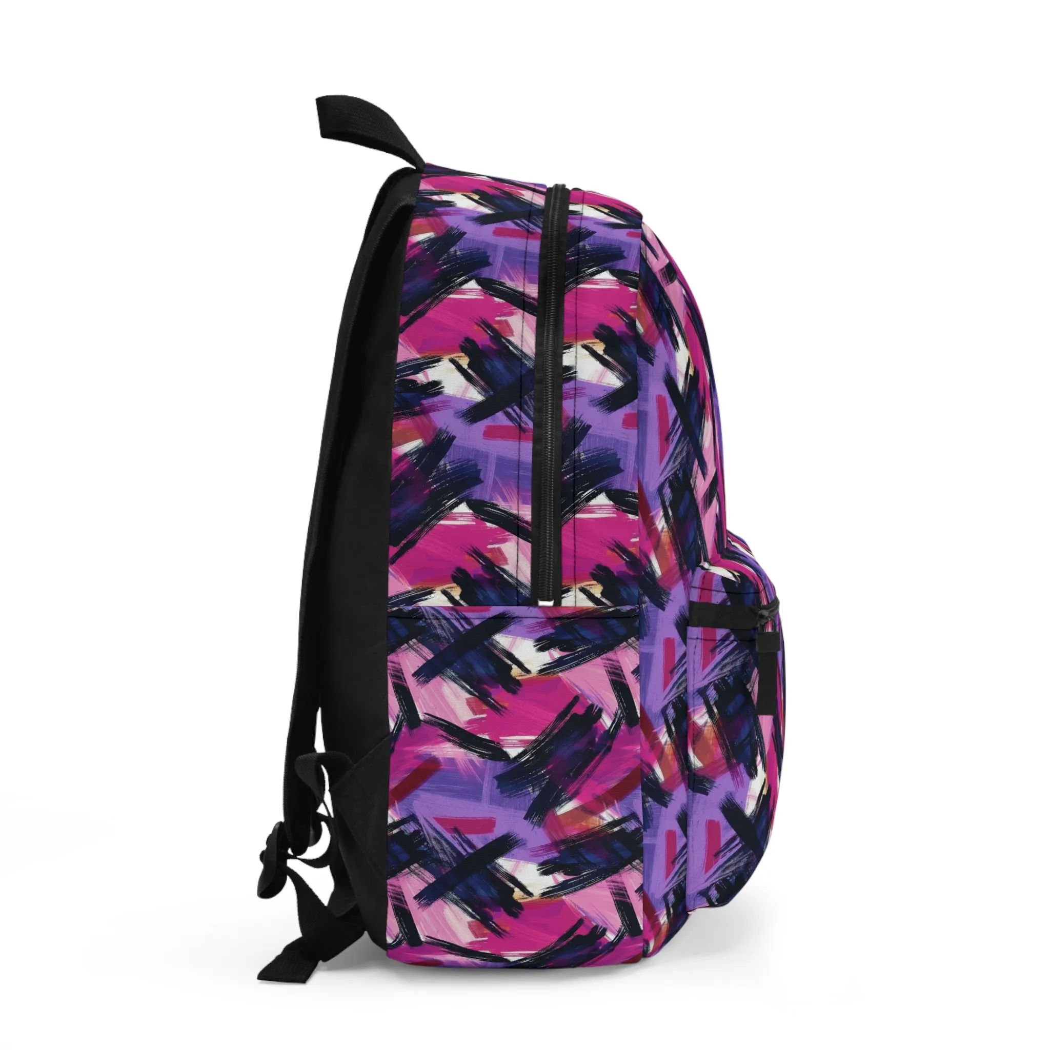Vibrant Rebellion Brush Strokes in Hot Pink and Cool Purple on a Moody, Dark Background Lightweight Stylish Durable Backpack (Made in USA)