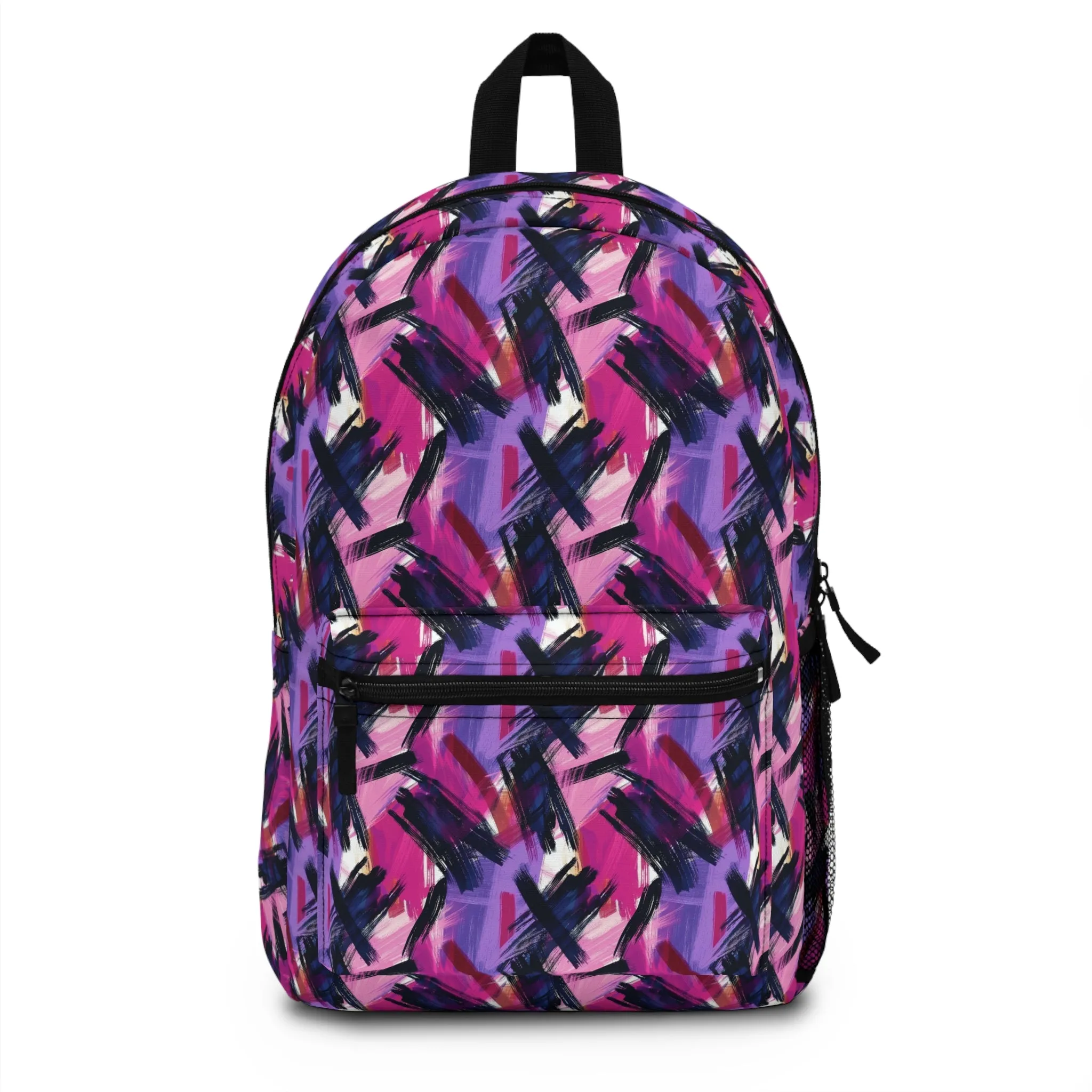Vibrant Rebellion Brush Strokes in Hot Pink and Cool Purple on a Moody, Dark Background Lightweight Stylish Durable Backpack (Made in USA)