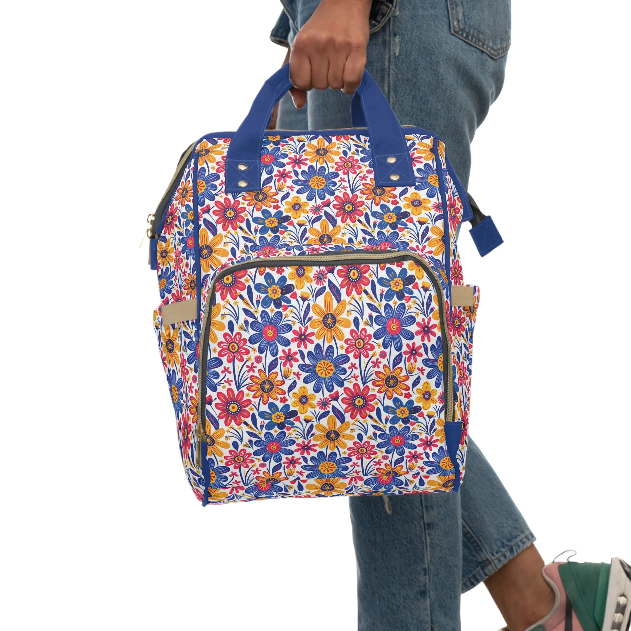 Vivid Blossom Bouquet: Large Hand-Drawn Spring Flowers Bursting with Vibrant Colors Multifunctional Diaper Backpack