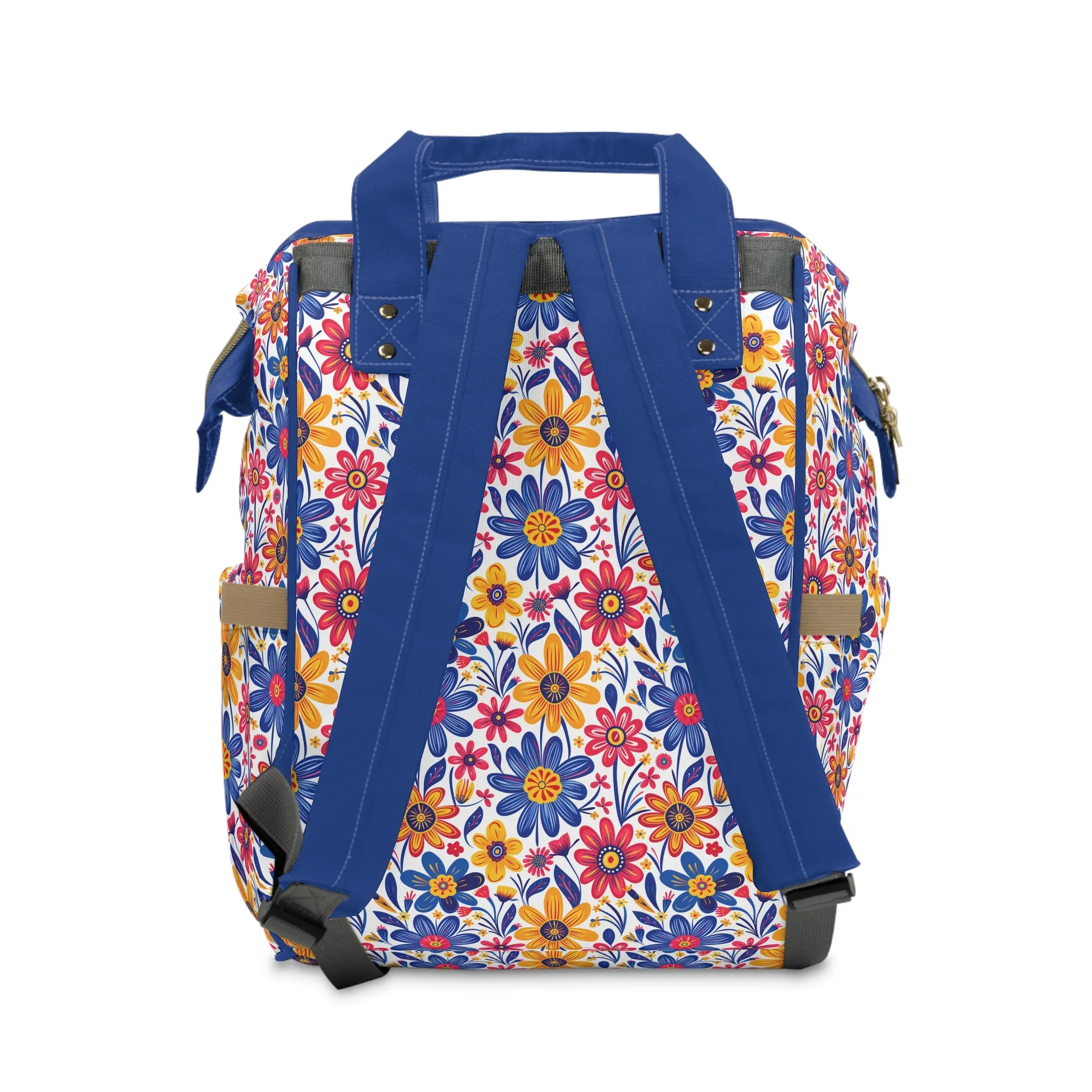 Vivid Blossom Bouquet: Large Hand-Drawn Spring Flowers Bursting with Vibrant Colors Multifunctional Diaper Backpack