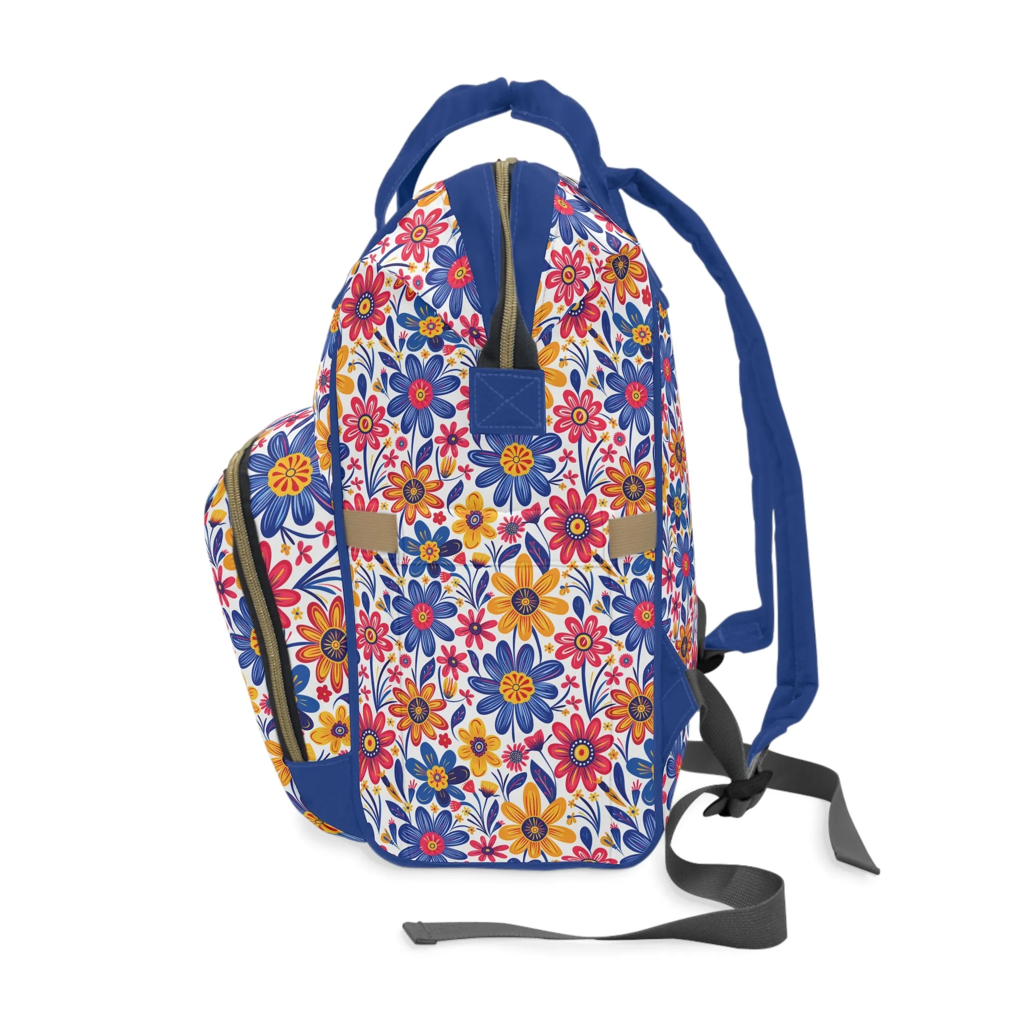 Vivid Blossom Bouquet: Large Hand-Drawn Spring Flowers Bursting with Vibrant Colors Multifunctional Diaper Backpack