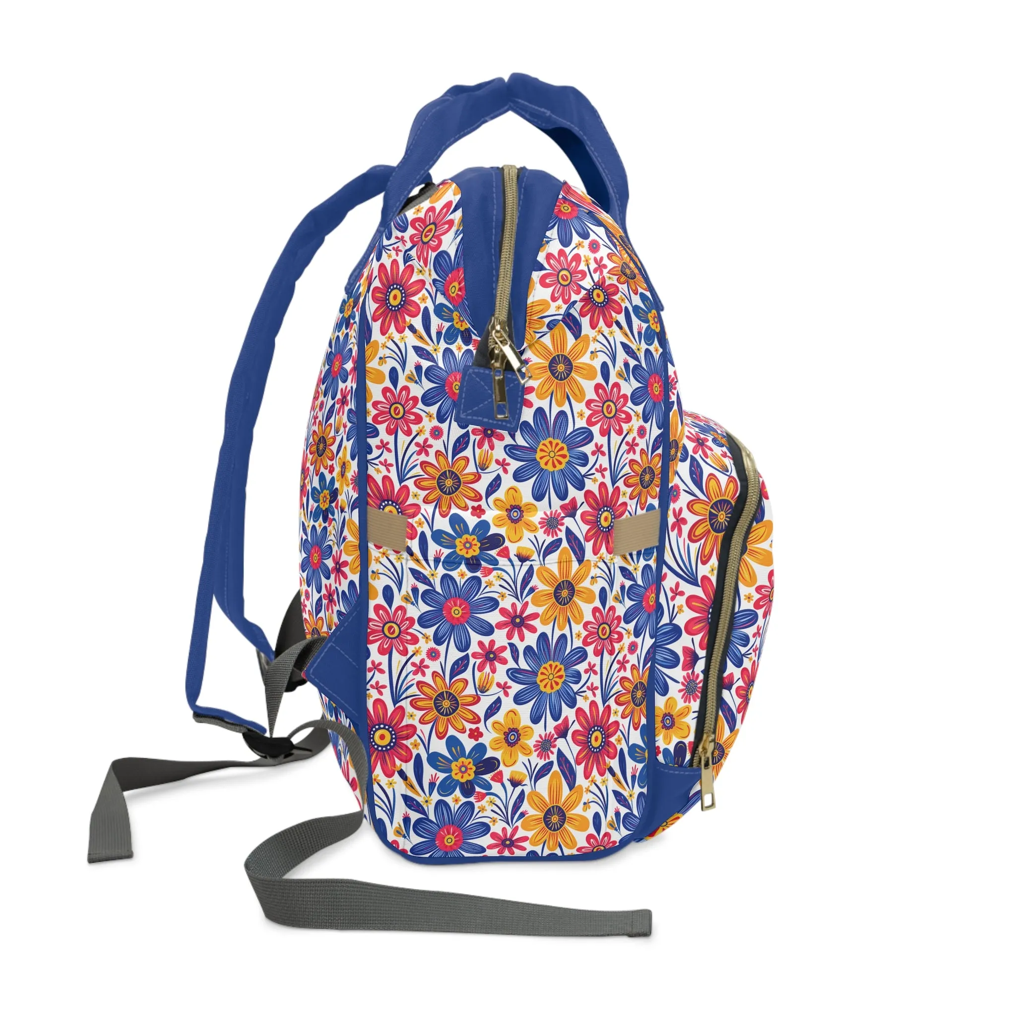 Vivid Blossom Bouquet: Large Hand-Drawn Spring Flowers Bursting with Vibrant Colors Multifunctional Diaper Backpack