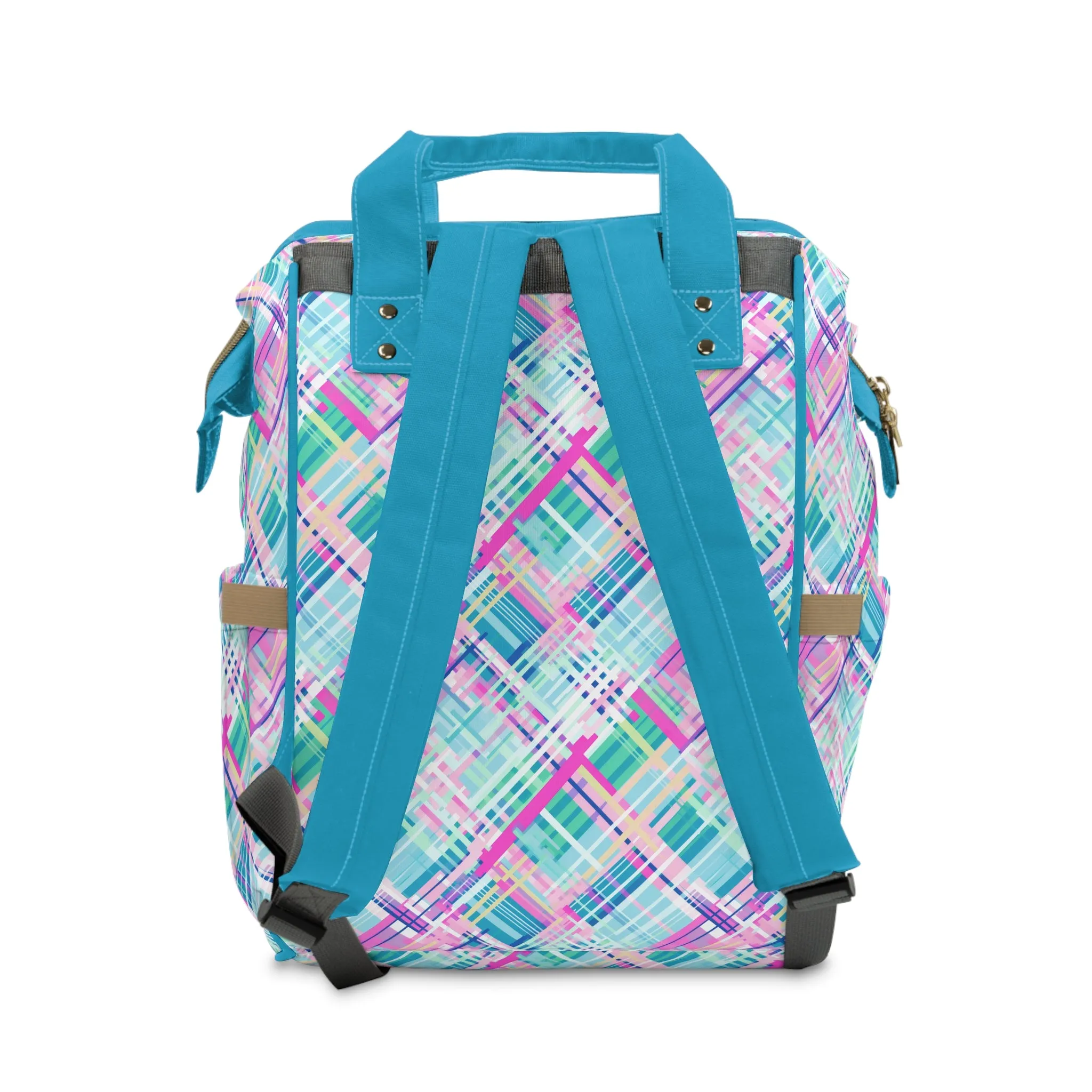 Whimsical Plaid Spectrum: Bright Pinks, Blues, and Greens in Abstract Multifunctional Diaper Backpack