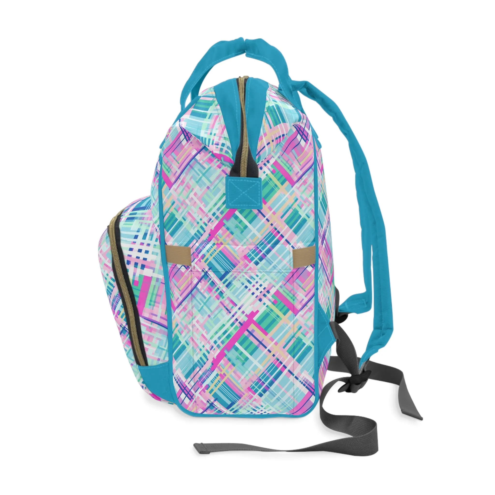 Whimsical Plaid Spectrum: Bright Pinks, Blues, and Greens in Abstract Multifunctional Diaper Backpack