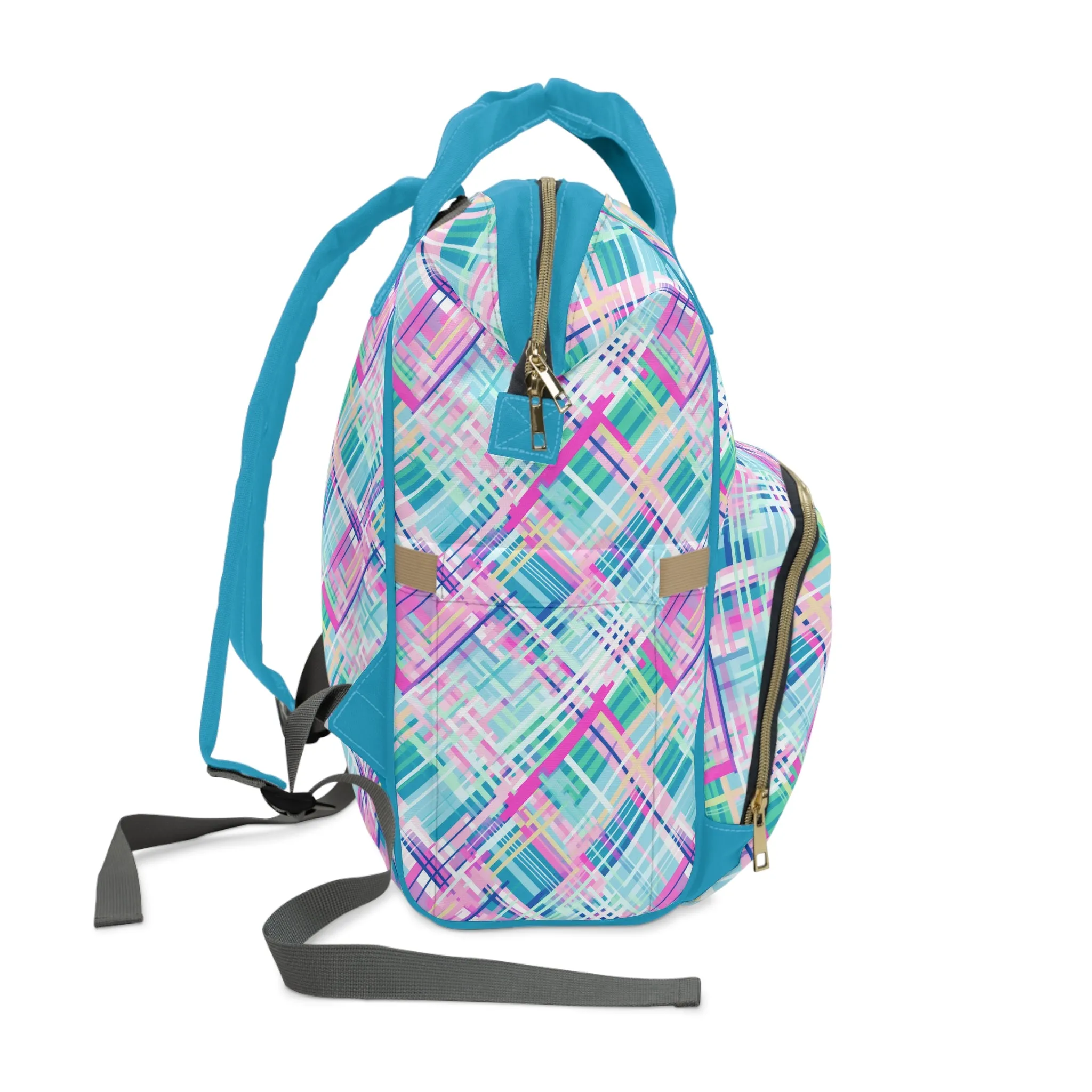 Whimsical Plaid Spectrum: Bright Pinks, Blues, and Greens in Abstract Multifunctional Diaper Backpack