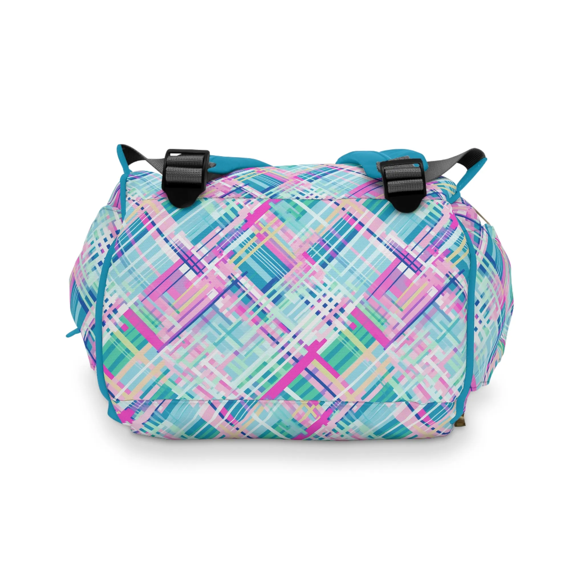 Whimsical Plaid Spectrum: Bright Pinks, Blues, and Greens in Abstract Multifunctional Diaper Backpack